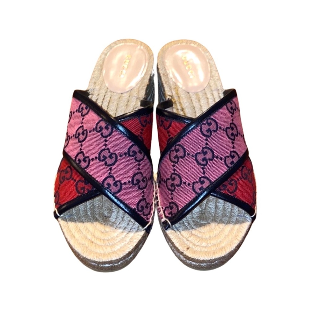 Gucci Red and Pink Crisscross Sandals